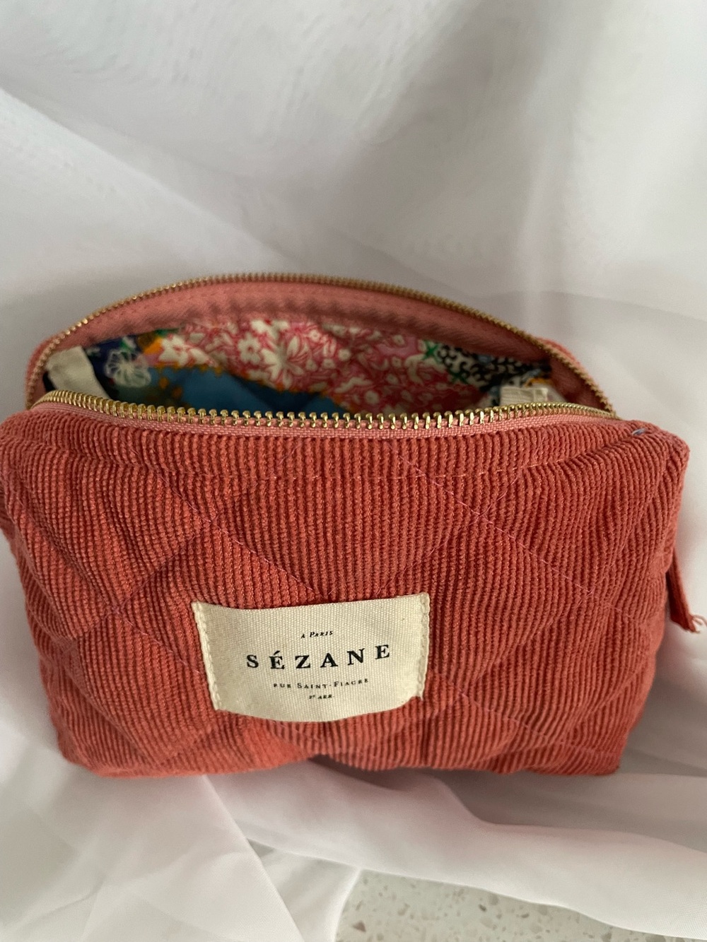Quilted Corduroy Cosmetic Pouch — salmon Red